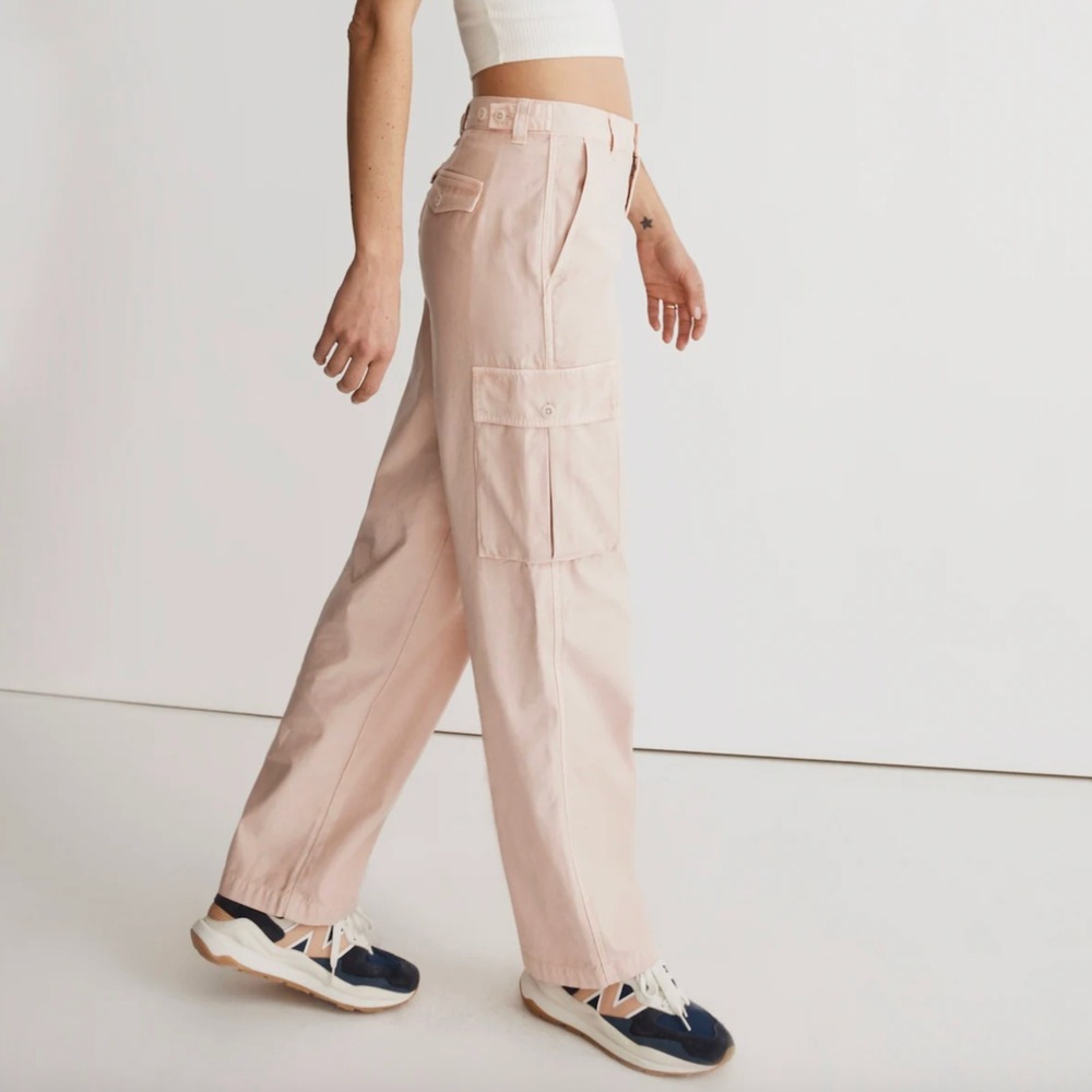 Madewell Cargo Pants Light Pink Cotton Blend Utility Straight Leg Size 28